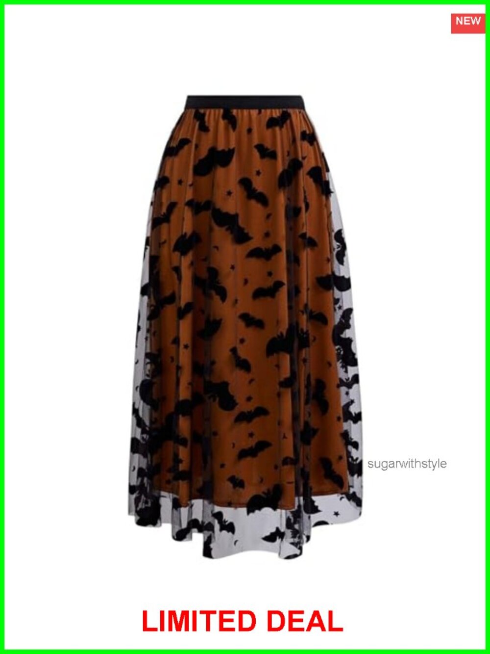 Tulle Tutu Midi Skirt with Velvet Bats Elastic Waist Halloween